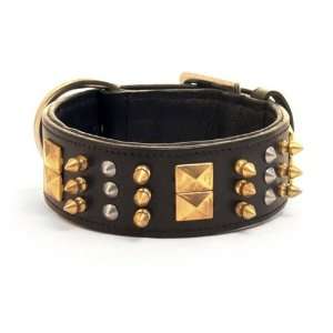  Brass Plated Spike Leather Dog Collar