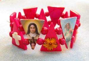 Catholic Saints PINK Stretch Boutique Crucifix Bracelet  