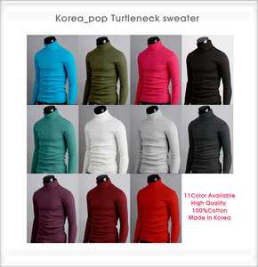 Korea_pop Mens Turtleneck sweater shirts stretch Cotton turtle polo 