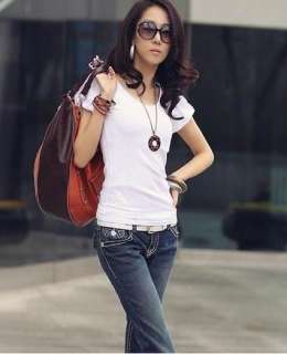 Causal Style Puff Sleeve T Shirt Rose Blouse Fashion Womens Cotton 