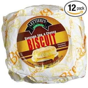 Lettieris Sausage, Egg & Cheese Biscuit, 6 Ounce Packages (Pack of 12 