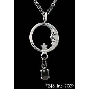 : Moon Star Necklace, Sterling Silver, Black Onyx set gemstone, Moon 