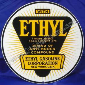 ETHYL GASOLINE STATION 8 PORCELAIN GAS PUMP SIGN  