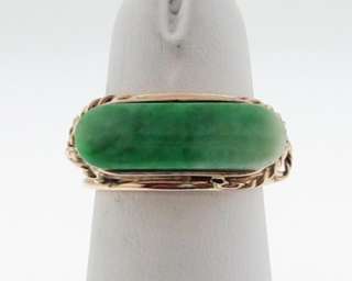 Vintage Estate Fancy Hand Made Jade Ring Solid 14k Gold Band  
