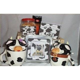 Cow Mugs & Lids Soup Gift Basket Crackers Wood Crate Coffee Hot 