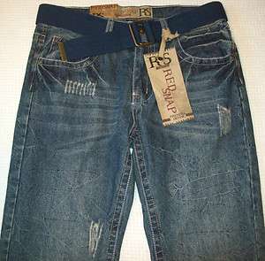 New! RED SNAP Distressed Blue Denim Jeans 32x33 Indigo New w/Tags 