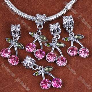 5x Fuchsia Crystal Cherry European Pendant Beads  