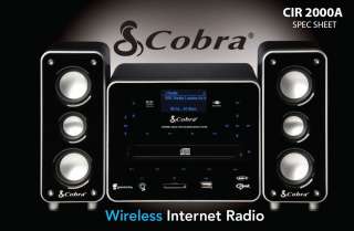 Cobra CIR2000A Wireless Internet Radio + MP3/FM/LCD Display + Dual 