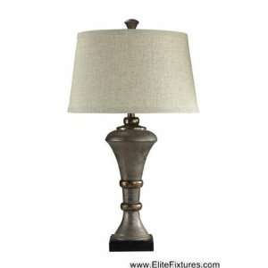   Table Lamp,Antique Silver, With Off White Drum Lamp Shade Cahors