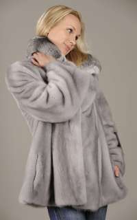 Full skin Sapphire mink fur jacket with genuine chinchilla collar