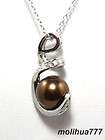 Chocolate Brown Pearl Silver S Crystal Pendant Necklace  