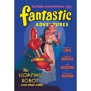  Vintage Art Fantastic Adventures Floating Robot and Woman 