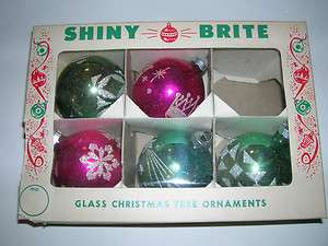 Lot of (5) Shiny Brite Glitter Stencil Christmas Ornaments   OB  