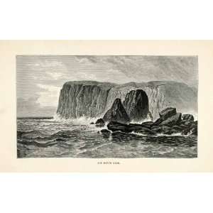 1882 Steel Engraving North Cape Norway Mageroya Island Landscape Cliff 