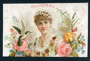 CLARISSA CIGAR LABEL  WOMAN HUMMINGBIRD FLOWERS  