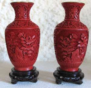 Mid 20th Pair Chinese Cinnabar Lacquer vase very RARE  