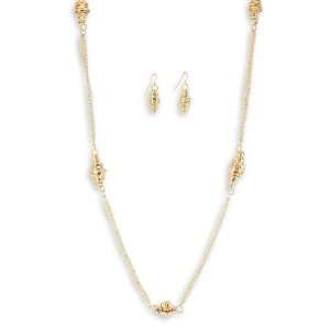   Gold Tone Chain Twist Beads Necklace Wire Earrings Set: Jewelry