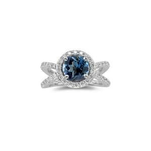  0.94 Cts Diamond & 2.12 Cts London Blue Topaz Ring in 14K 