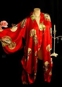 Stunning Vtg 100% Silk Kimono Japanese Dressing Gown Robe OS  