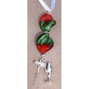  Wine with Red / Green Beads Christmas Ornament Sports 