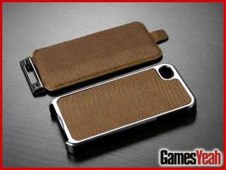 Brown Deluxe Snake Flip PU Leather Chrome Case Cover for Apple iPhone 