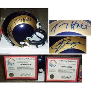  Isaac Bruce Torry Holt Signed Rams Mini Helmet: Sports 