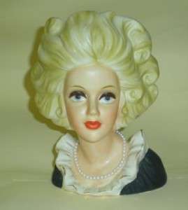   Vintage Head Vase Blond Lady Pearls Ruffled Colar 7 Headvase 1960s