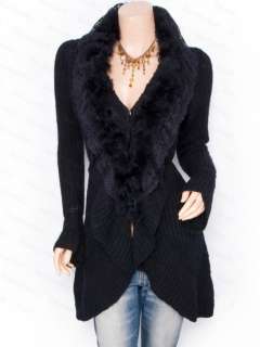  Knit Lace Collared Faux Fur Cardigan Sweater Jacket 