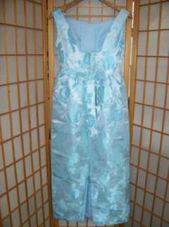 Vtg 1950s Early 60s BEAUTIFUL BLUE ROSE SATIN DAMASK DRESS Empire 