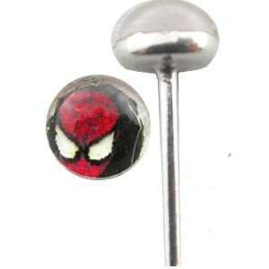 com 3mm Spiderman Logo Straight Nose Pin Sterling Silver Body Jewelry 