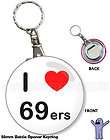 Love Heart 69ers 55mm Badge Bottle Opener Keyring Novelty Sixty 