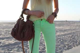 Bright Highlighter NEON GREEN STRETCH Skinny Pencil Jeans Denim Pants 
