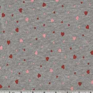  56 Wide Cotton Rib Knit Hearts Grey Fabric By The Yard 