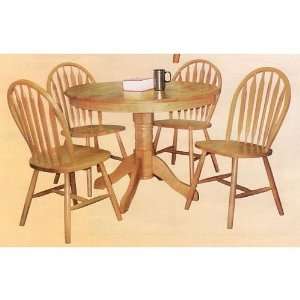  5pc Country Style Natural Finish Wood Round Dining Table 