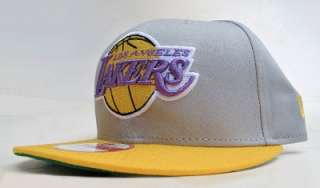 Los Angeles Lakers Grey On Yellow Snap Back Cap Hat By New Era  