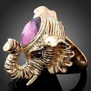Arinna Amethyst Crystal Elephant Gold GP fashion Rings  