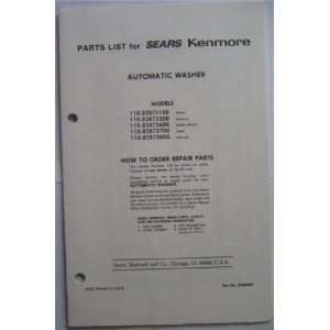  Parts List for  Kenmore Automatic Washer Models 110 