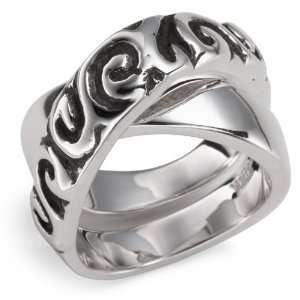 Zina Sterling Silver Crossover Ring From The Swirl Collection, Size 7