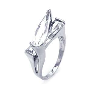  Sterling Silver Criss Cross Clear CZ Ring Size 9: Jewelry
