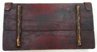 antique PRIMITIVE WOOD BOX w/lid DOVETAIL CORNER red ★  