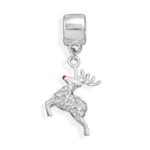  Sterling Silver Charm Bead Crystal Reindeer   Compatible 