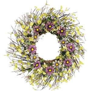  Melrose Twig Wreath with Purple and Lavender Daisies, 24 