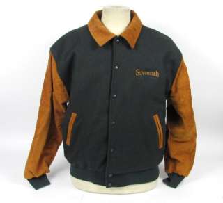 Savannah Cast & Crew Jacket Green Wool Brown Suede Button Coat S 