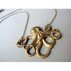  Steampunk Deep sea Cute Gloden Tone Octopus Necklace Chain 