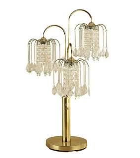 Gold Brass 3 Arm Chandelier Crystal Table Lamp NEW  
