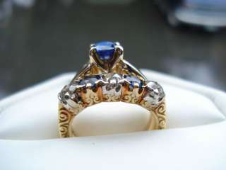   ~ ANTIQUE ~ WEDDING RING  SET SAPPHIRE & DIAMOND ~ 18K GOLD