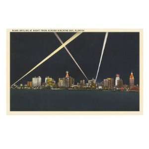  Night Skyline, Miami, Florida Giclee Poster Print, 12x16 