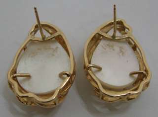 Nice MABE Pearl 14K Gold Stud Earrings 8.8g  