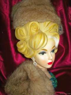 Gorgeous Large 12 NAPCO CUSTOM JEWELED LADY HEAD VASE Mink Doll 