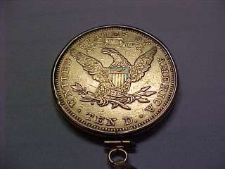 USA GOLD COIN 1880 LIBERTY EAGLE $ 10.00 GOLD COIN WITH 14K BEZEL 